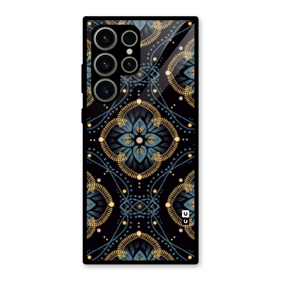 Blue With Black Flower Glass Back Case for Galaxy S23 Ultra