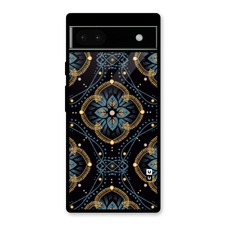 Blue With Black Flower Glass Back Case for Google Pixel 6a
