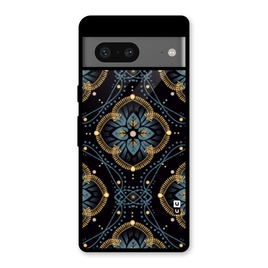 Blue With Black Flower Glass Back Case for Google Pixel 7