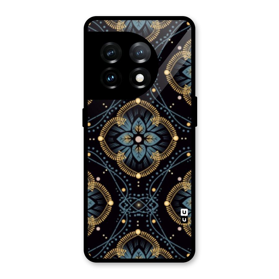 Blue With Black Flower Glass Back Case for OnePlus 11