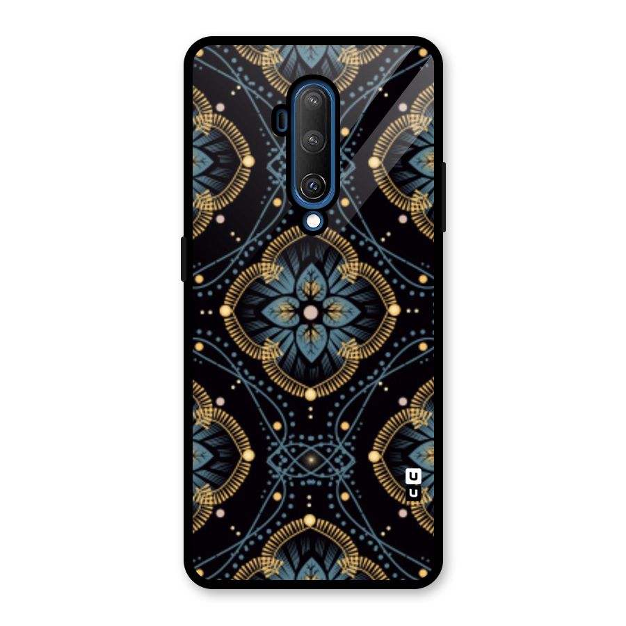 Blue With Black Flower Glass Back Case for OnePlus 7T Pro