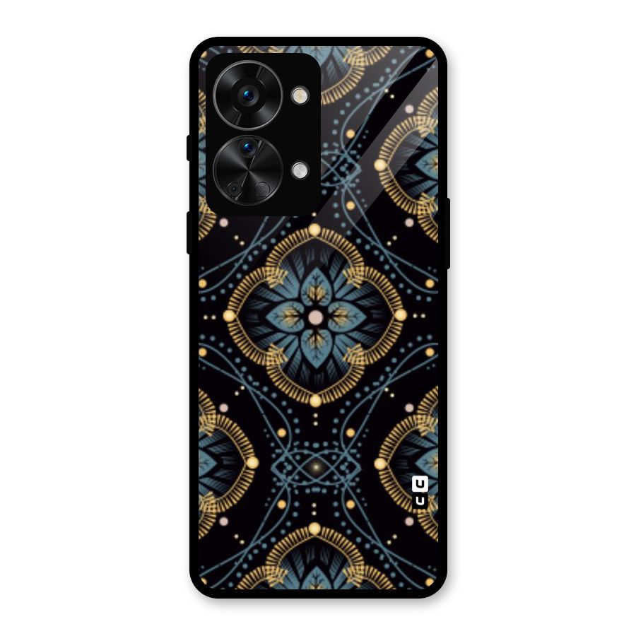 Blue With Black Flower Glass Back Case for OnePlus Nord 2T
