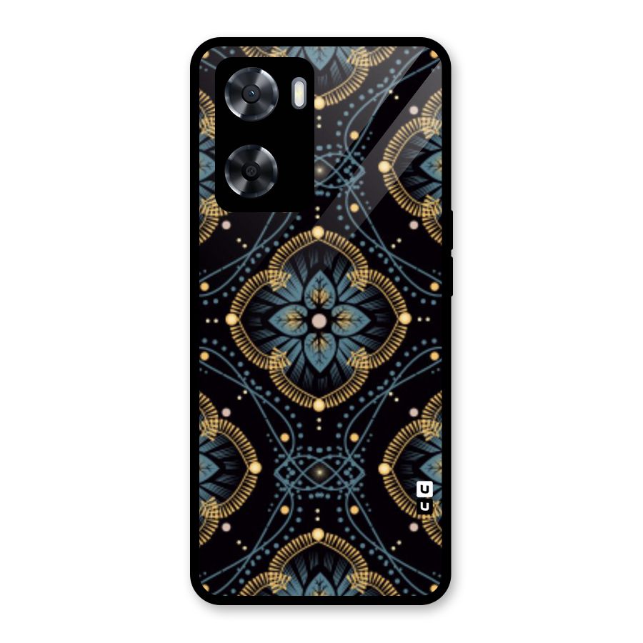 Blue With Black Flower Glass Back Case for Oppo A57 2022