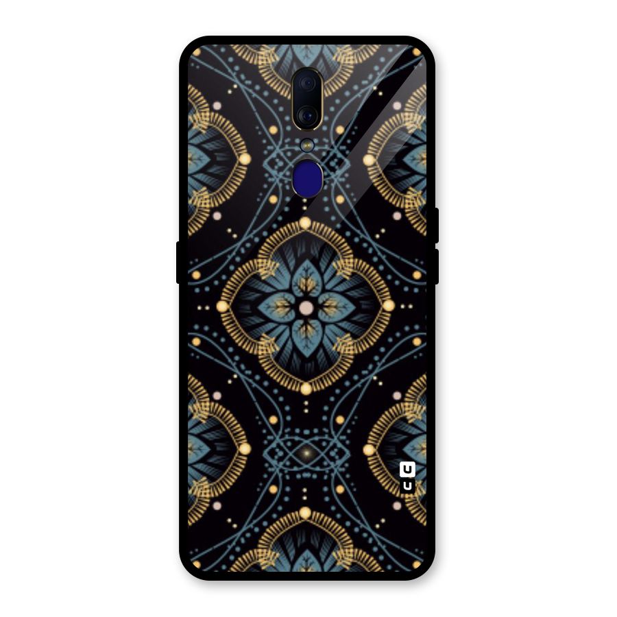 Blue With Black Flower Glass Back Case for Oppo F11