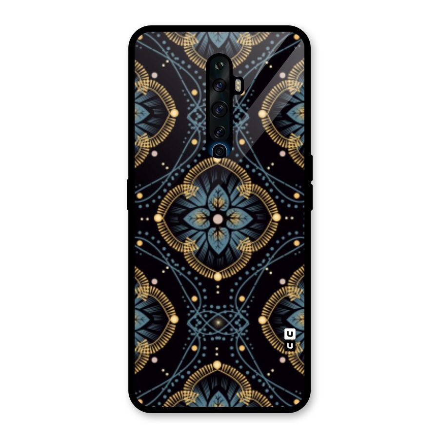 Blue With Black Flower Glass Back Case for Oppo Reno2 F