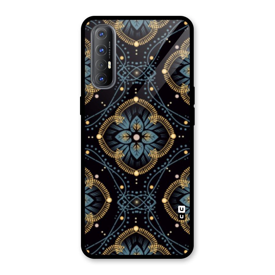 Blue With Black Flower Glass Back Case for Oppo Reno3 Pro