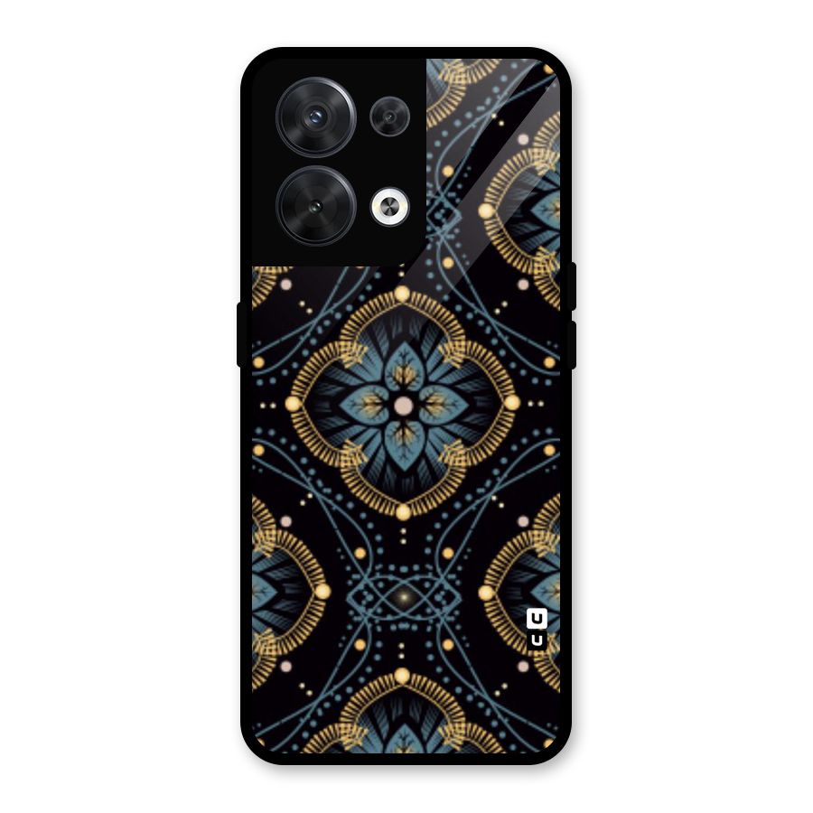 Blue With Black Flower Glass Back Case for Oppo Reno8 5G