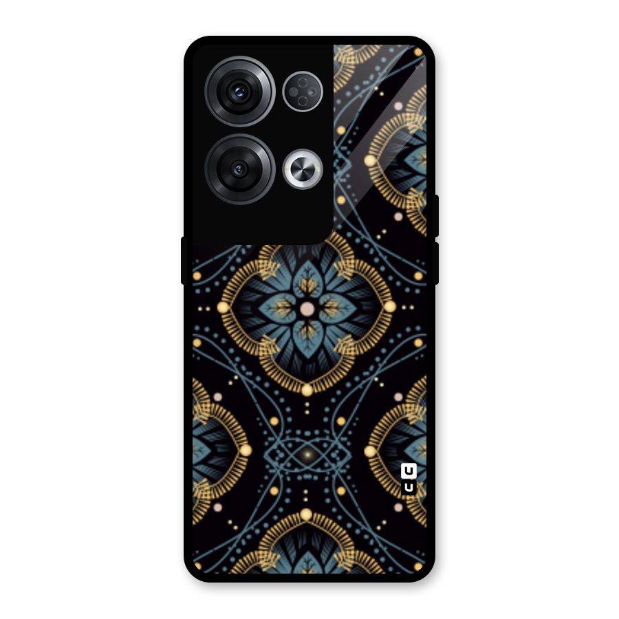 Blue With Black Flower Glass Back Case for Oppo Reno8 Pro 5G