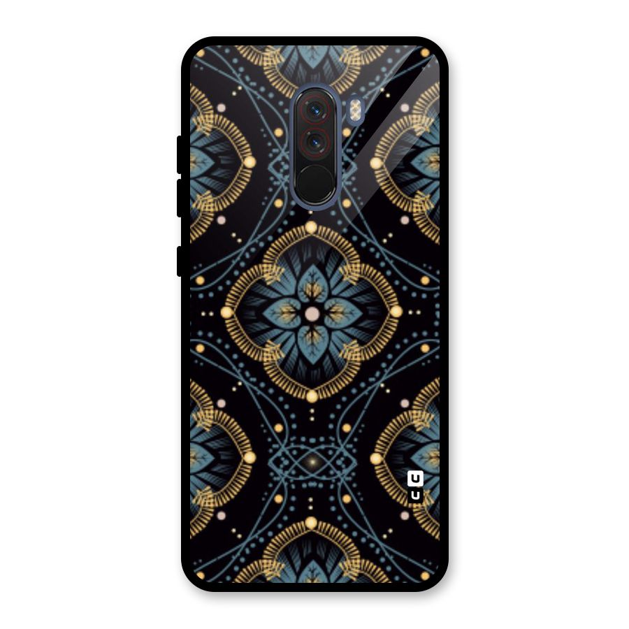 Blue With Black Flower Glass Back Case for Poco F1
