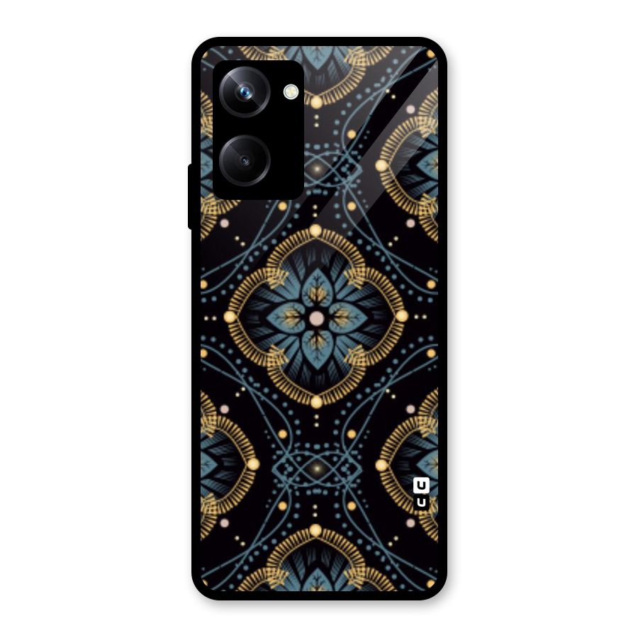 Blue With Black Flower Glass Back Case for Realme 10 Pro