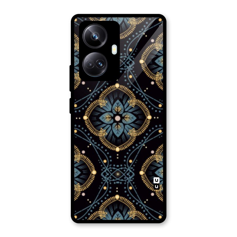 Blue With Black Flower Glass Back Case for Realme 10 Pro Plus