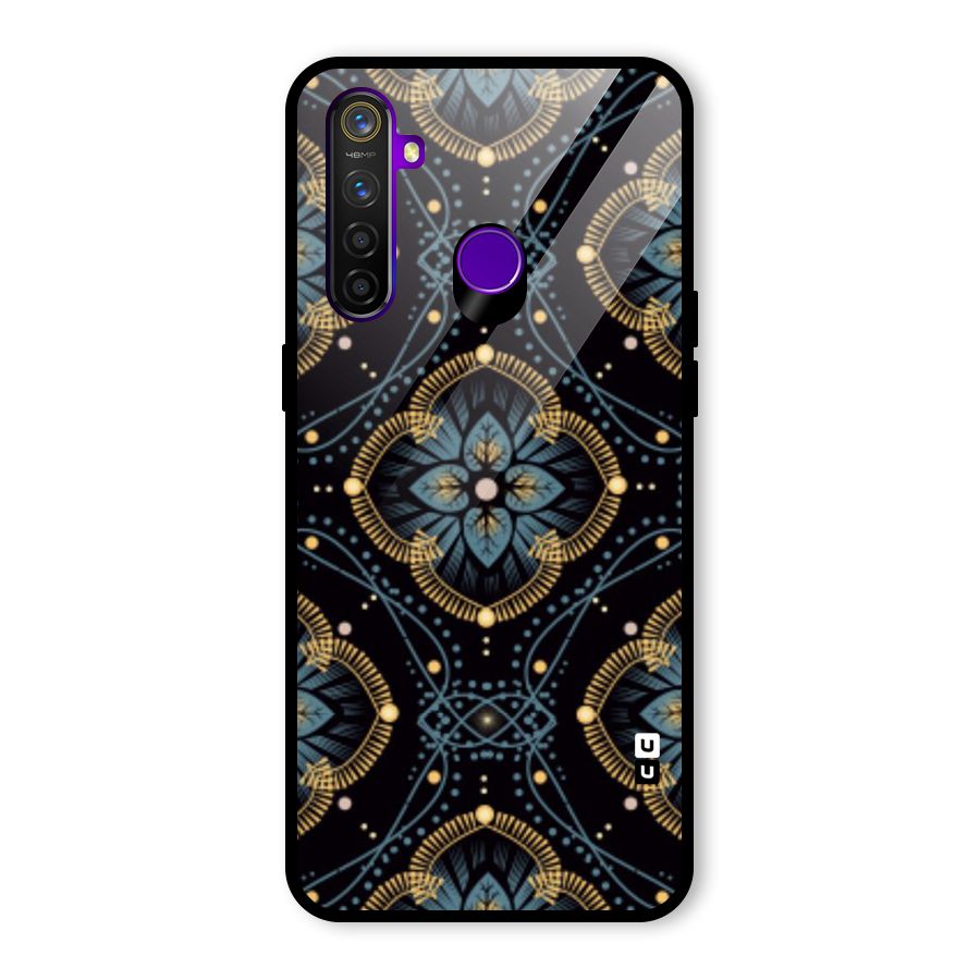 Blue With Black Flower Glass Back Case for Realme 5 Pro