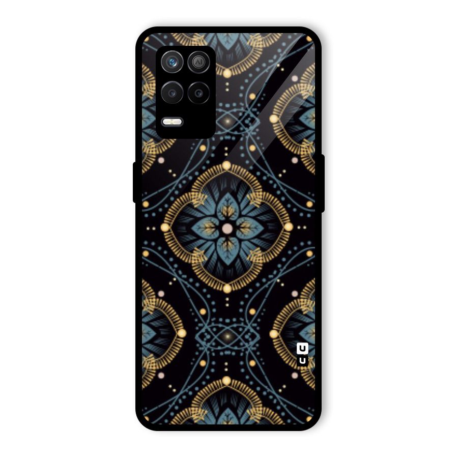 Blue With Black Flower Glass Back Case for Realme 8 5G
