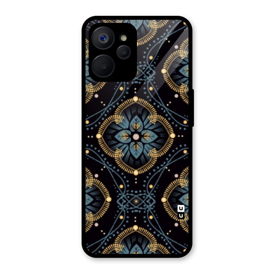Blue With Black Flower Glass Back Case for Realme 9i 5G