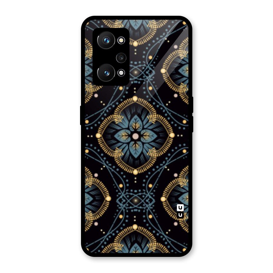 Blue With Black Flower Glass Back Case for Realme GT Neo 3T