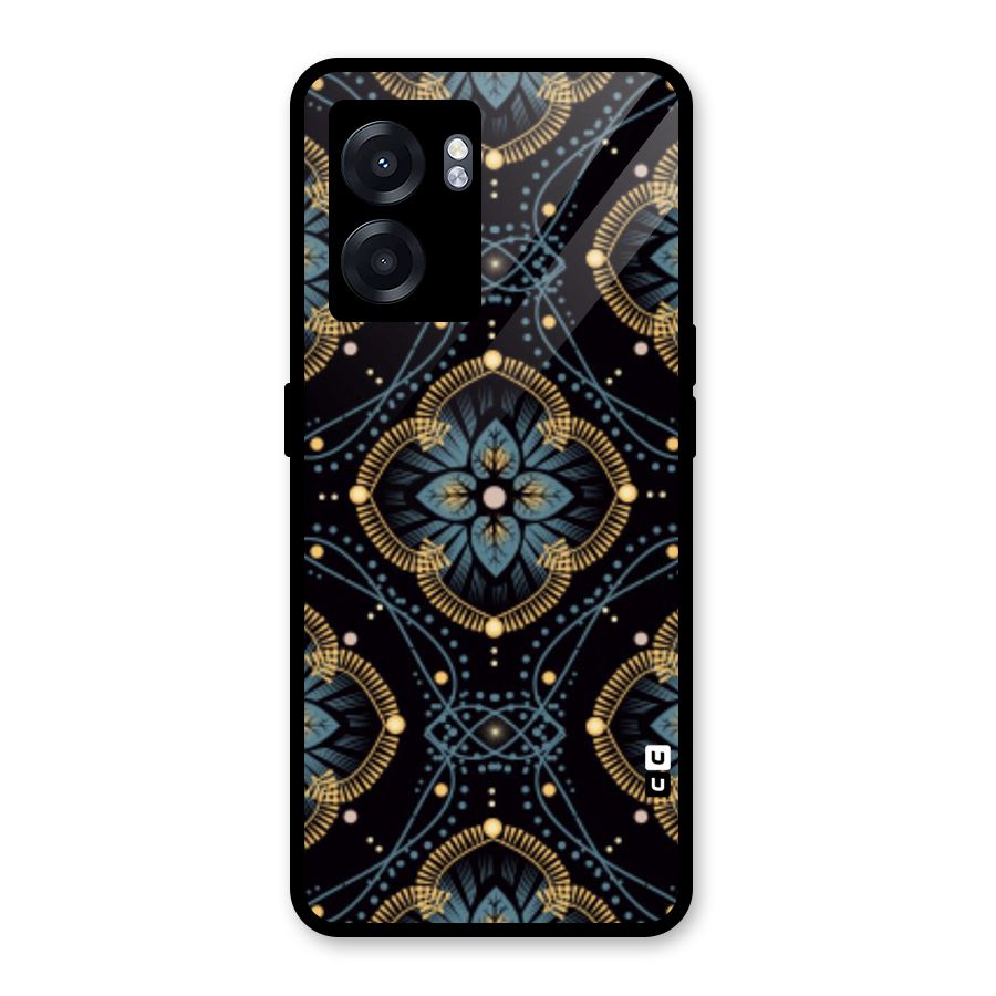 Blue With Black Flower Glass Back Case for Realme Narzo 50 5G
