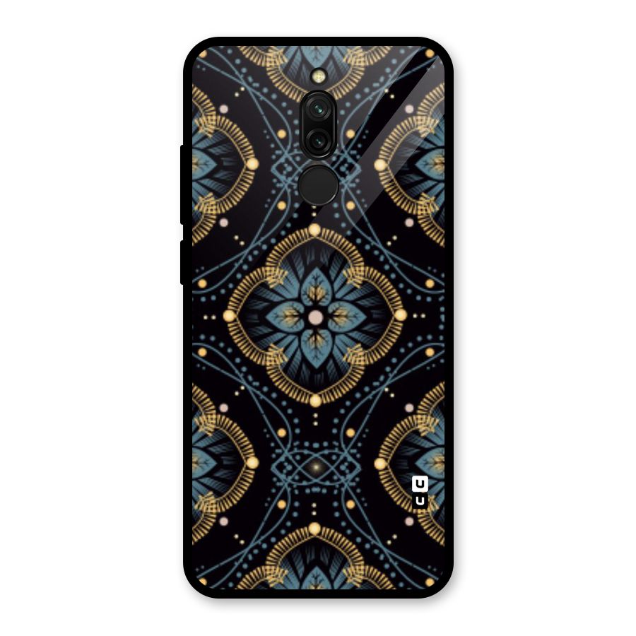 Blue With Black Flower Glass Back Case for Redmi 8