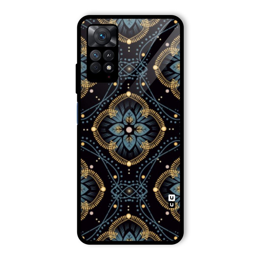 Blue With Black Flower Glass Back Case for Redmi Note 11 Pro Plus 5G