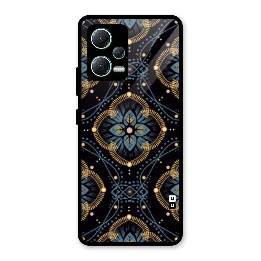 Blue With Black Flower Glass Back Case for Redmi Note 12 5G