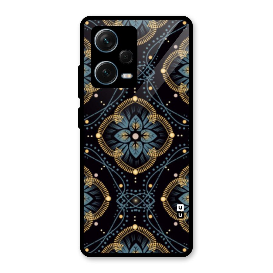 Blue With Black Flower Glass Back Case for Redmi Note 12 Pro Plus 5G