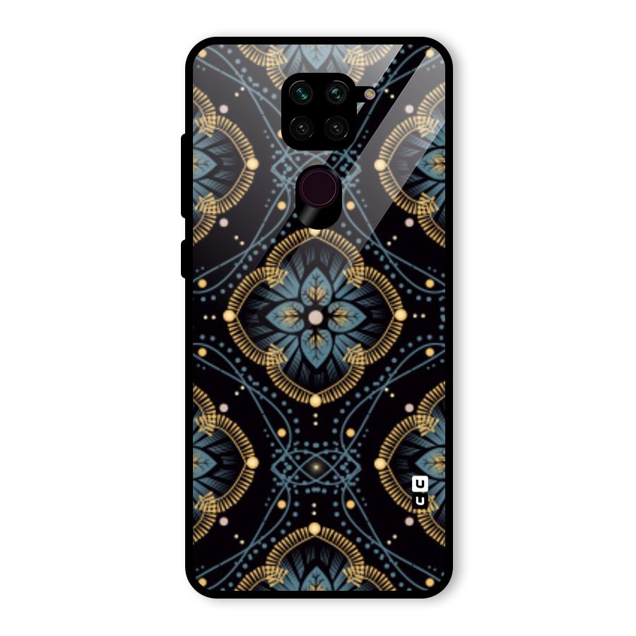 Blue With Black Flower Glass Back Case for Redmi Note 9