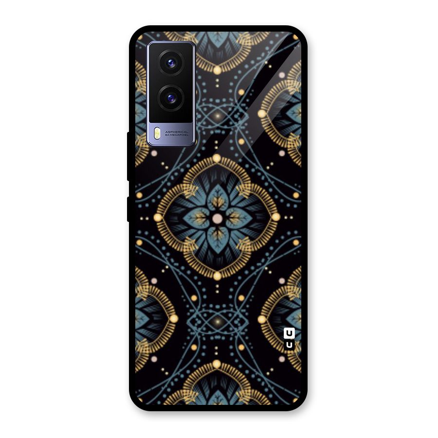 Blue With Black Flower Glass Back Case for Vivo V21e 5G