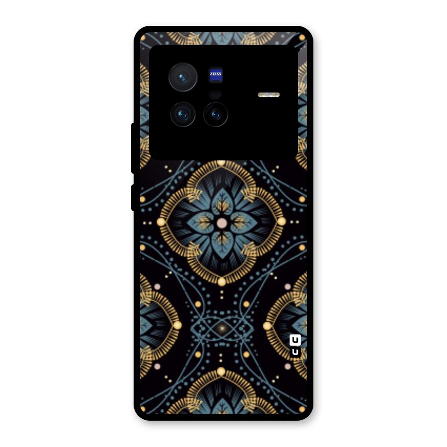 Blue With Black Flower Glass Back Case for Vivo X80