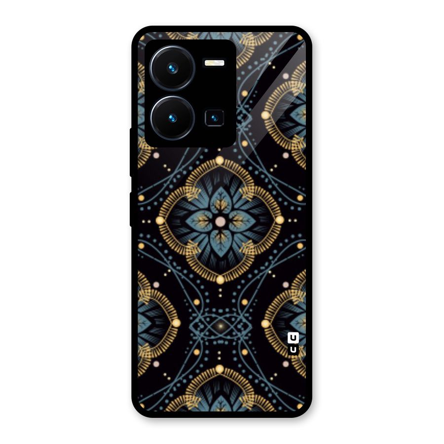 Blue With Black Flower Glass Back Case for Vivo Y35