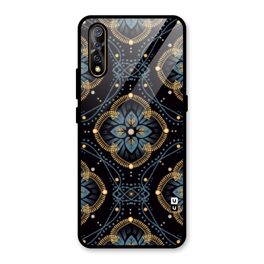 Blue With Black Flower Glass Back Case for Vivo Z1x