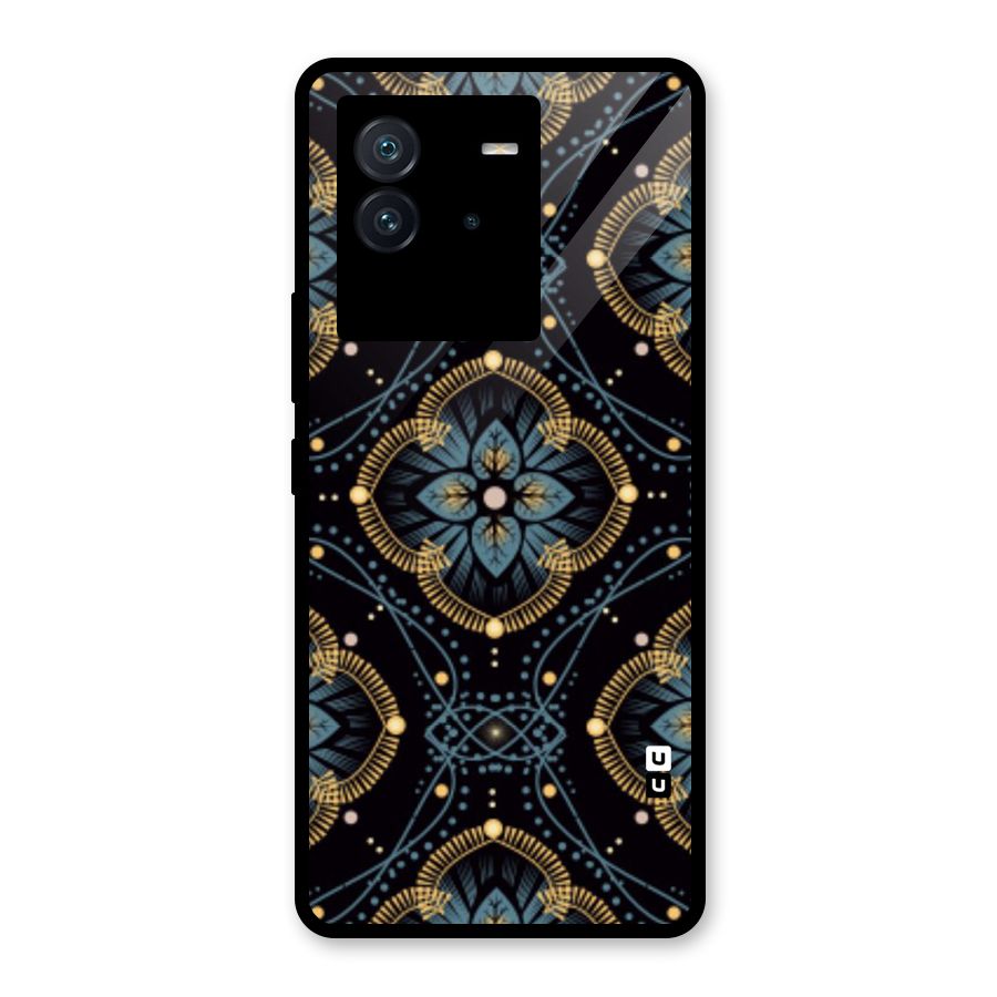 Blue With Black Flower Glass Back Case for Vivo iQOO Neo 6 5G