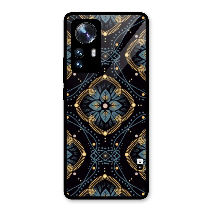 Blue With Black Flower Glass Back Case for Xiaomi 12 Pro