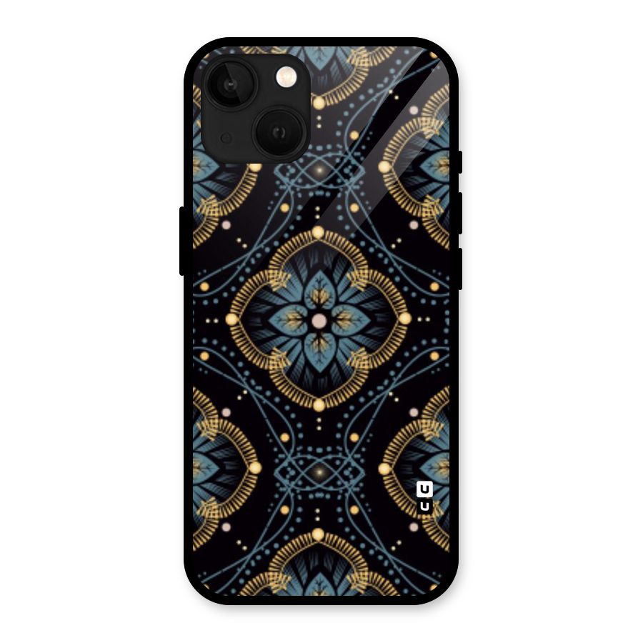 Blue With Black Flower Glass Back Case for iPhone 13