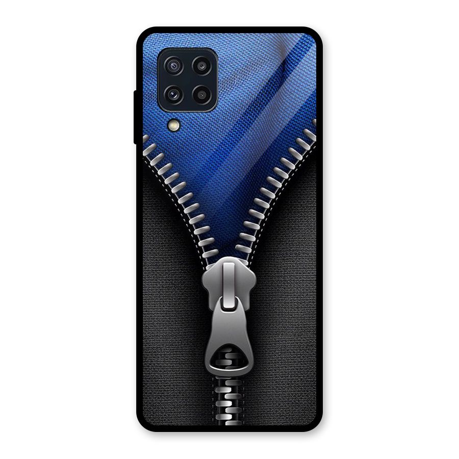Blue Zipper Glass Back Case for Galaxy M32