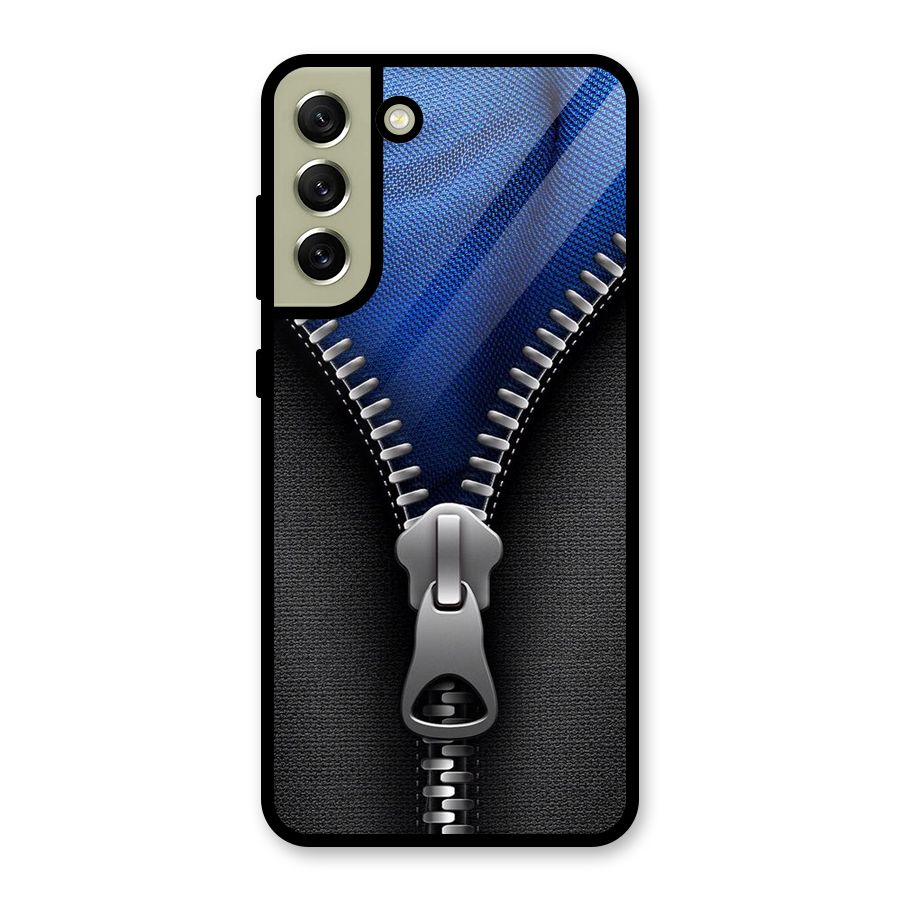 Blue Zipper Glass Back Case for Galaxy S21 FE 5G