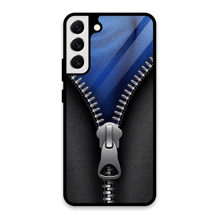 Blue Zipper Glass Back Case for Galaxy S22 Plus 5G