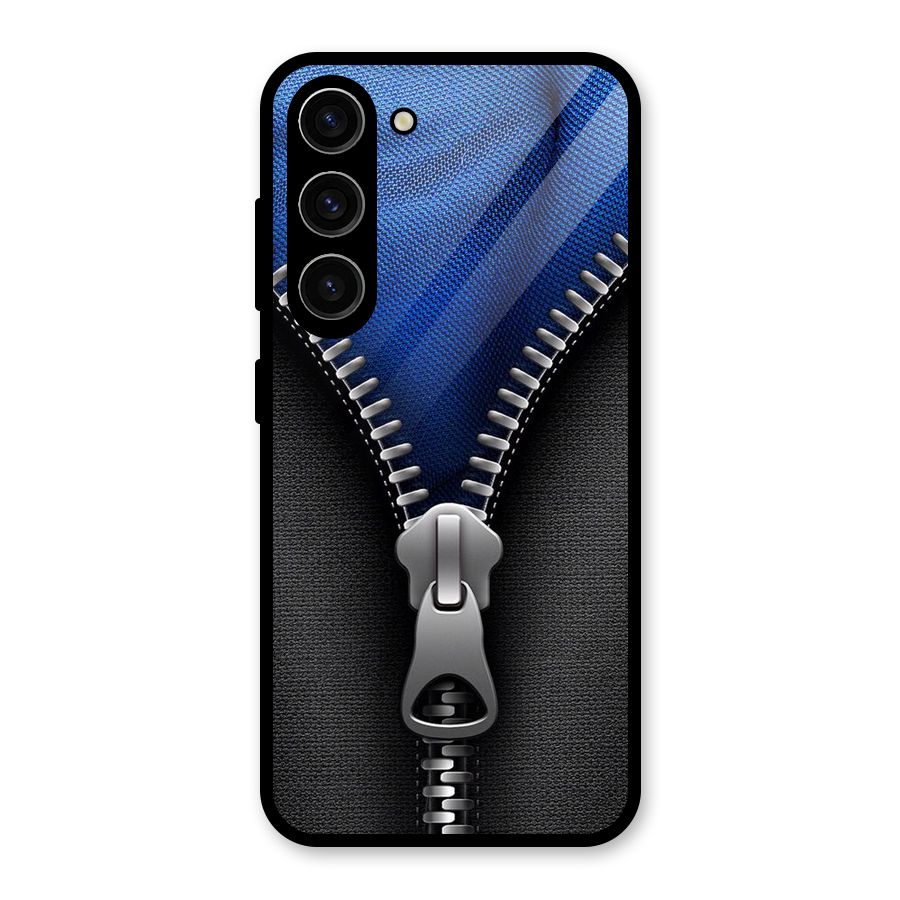 Blue Zipper Glass Back Case for Galaxy S23