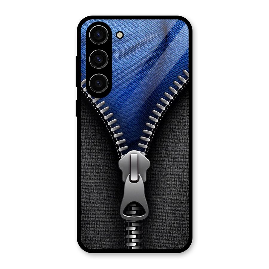 Blue Zipper Glass Back Case for Galaxy S23 Plus