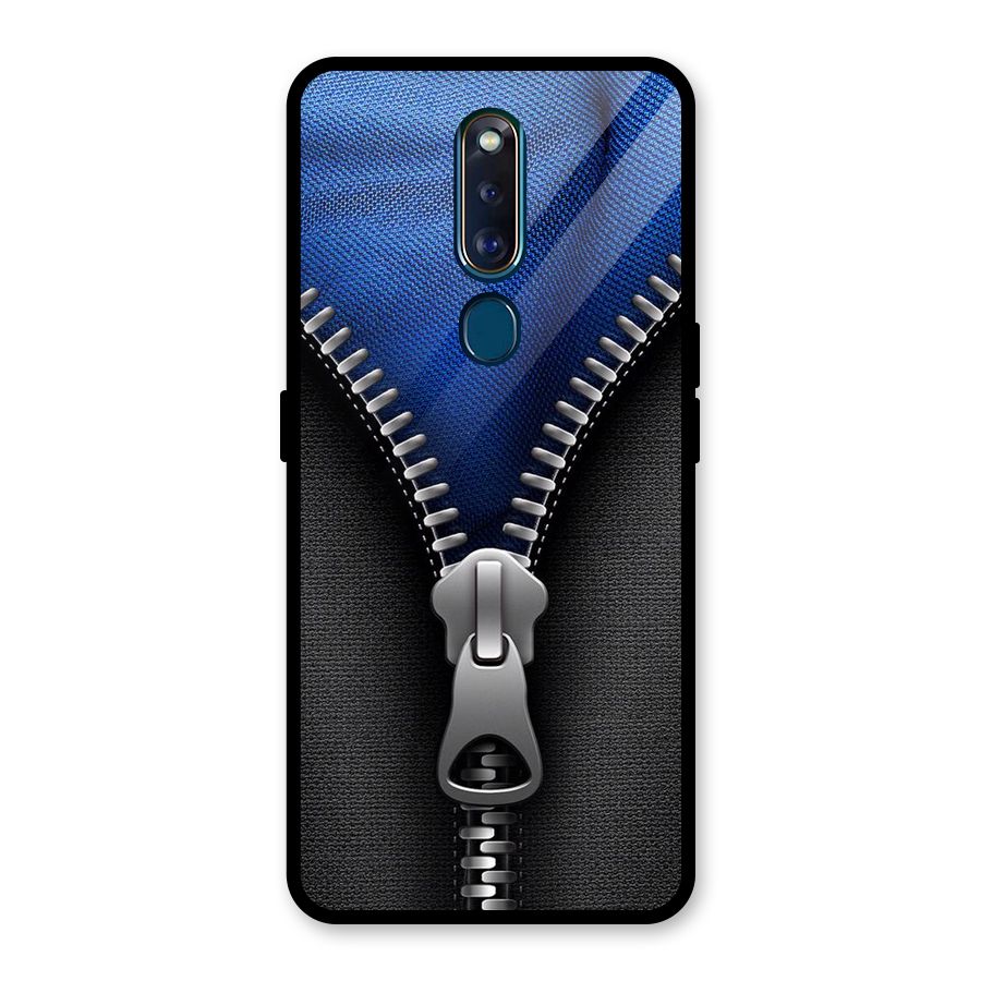Blue Zipper Glass Back Case for Oppo F11 Pro