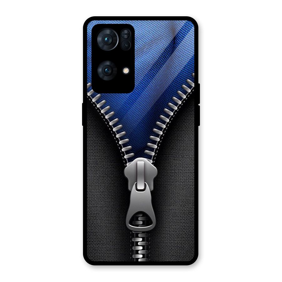 Blue Zipper Glass Back Case for Oppo Reno7 Pro 5G