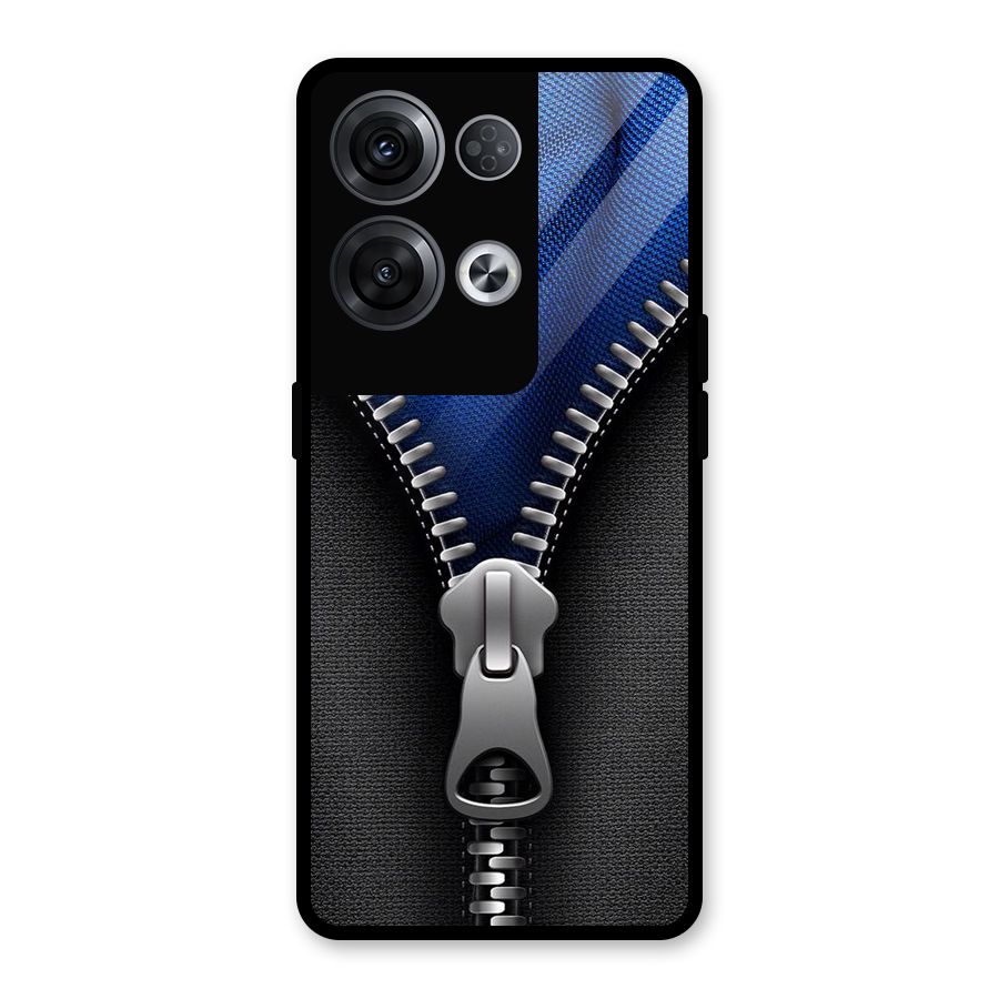 Blue Zipper Glass Back Case for Oppo Reno8 Pro 5G