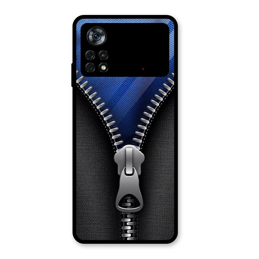 Blue Zipper Glass Back Case for Poco X4 Pro 5G