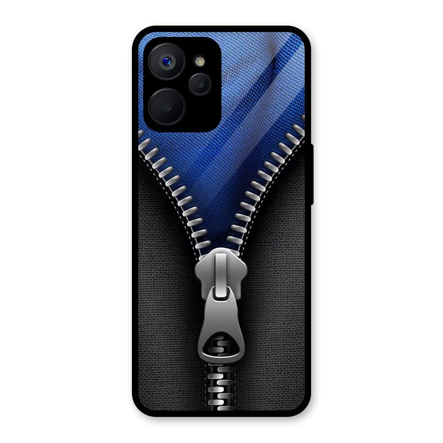 Blue Zipper Glass Back Case for Realme 9i 5G