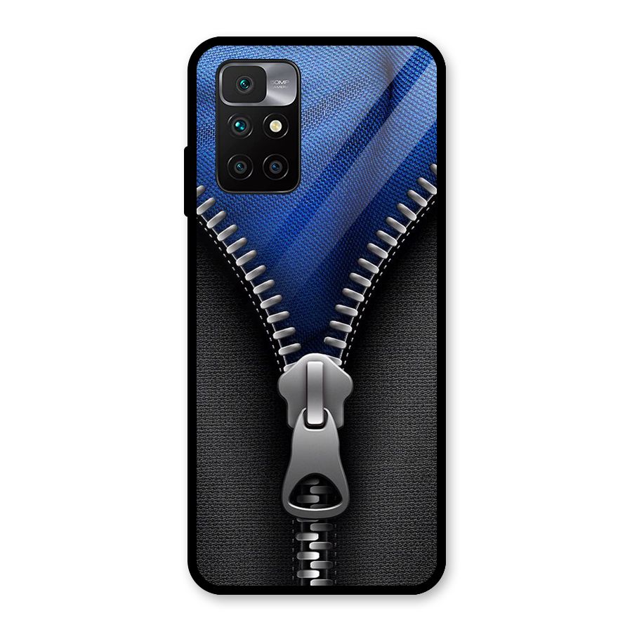 Blue Zipper Glass Back Case for Redmi 10 Prime