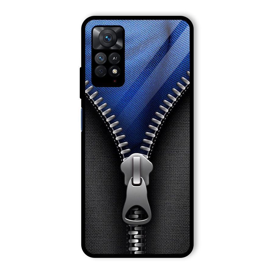Blue Zipper Glass Back Case for Redmi Note 11 Pro