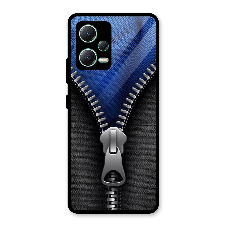 Blue Zipper Glass Back Case for Redmi Note 12 5G