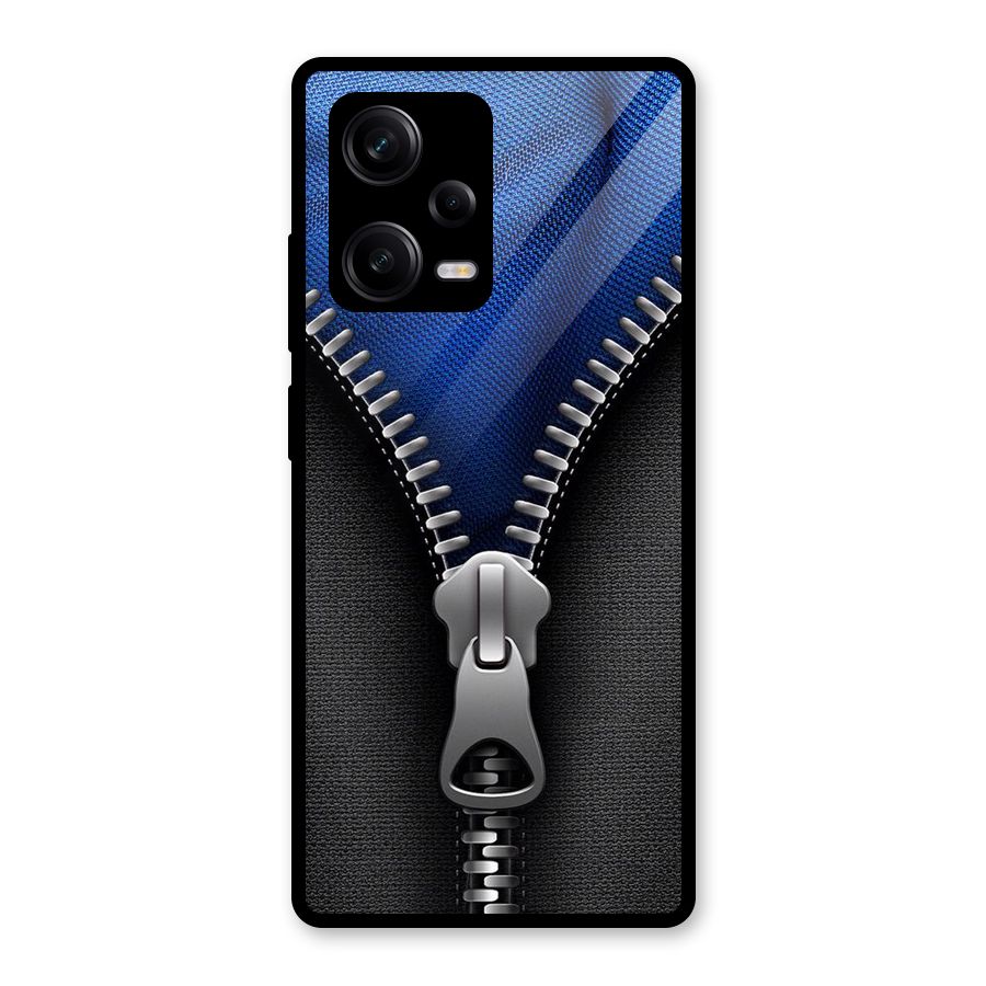 Blue Zipper Glass Back Case for Redmi Note 12 Pro