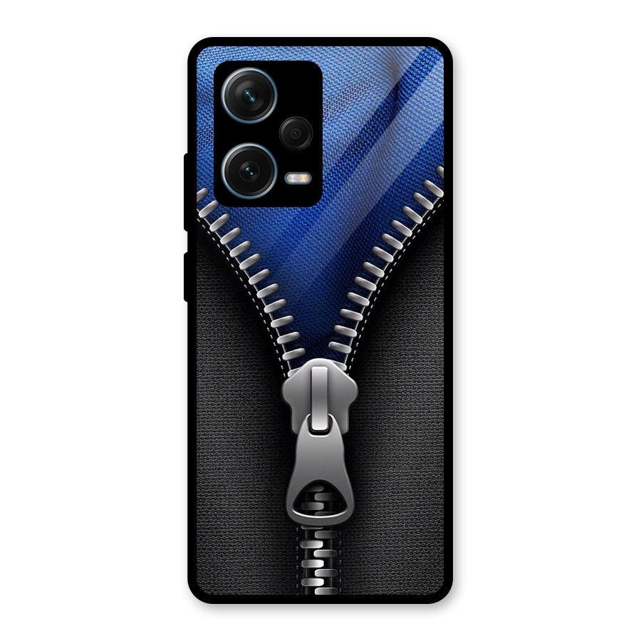 Blue Zipper Glass Back Case for Redmi Note 12 Pro Plus 5G