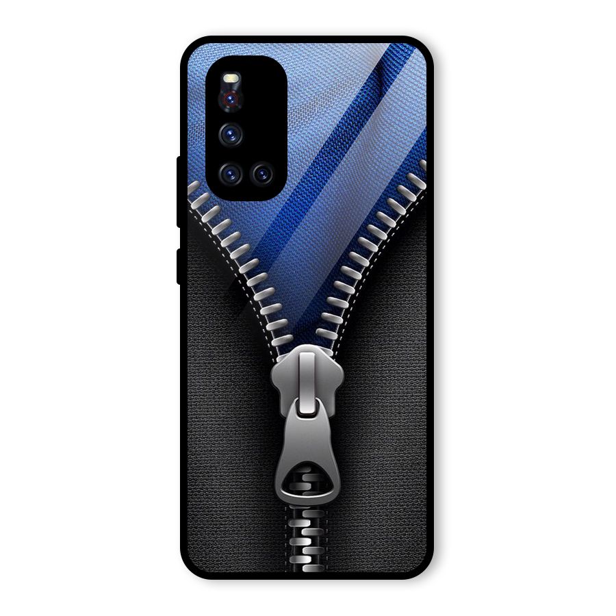 Blue Zipper Glass Back Case for Vivo V19