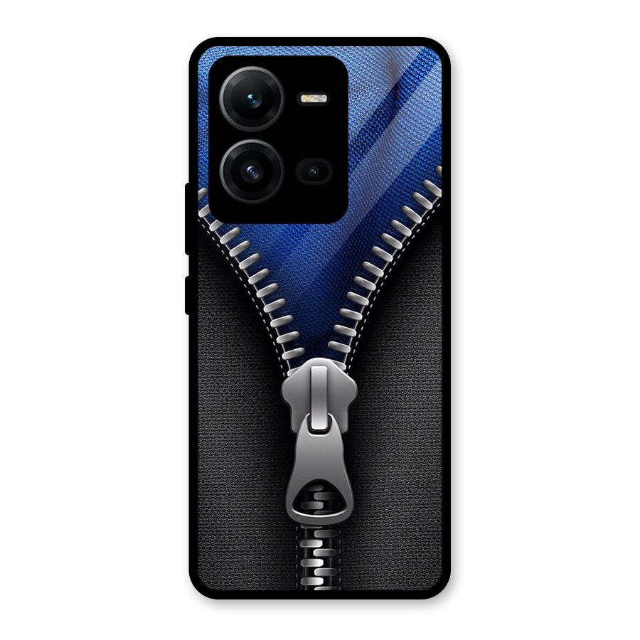 Blue Zipper Glass Back Case for Vivo V25