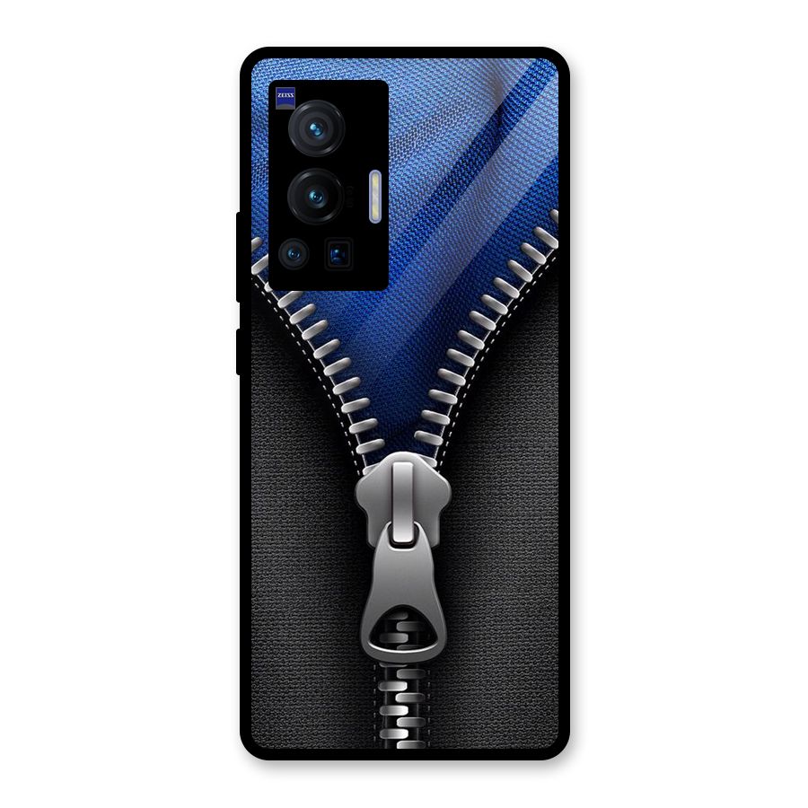 Blue Zipper Glass Back Case for Vivo X70 Pro
